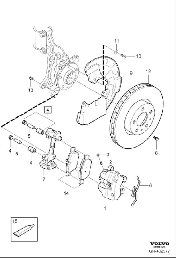 Diagram Front wheel brake for your 2016 Volvo XC60  2.0l 4 cylinder Turbo 