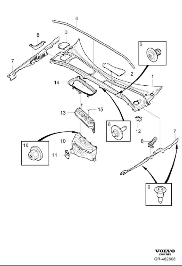 Diagram Windscreen drainage for your Volvo S60  