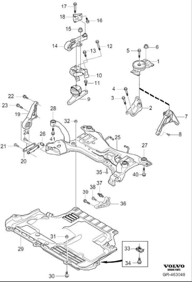 Diagram Engine mountings for your 2022 Volvo V60 Cross Country   