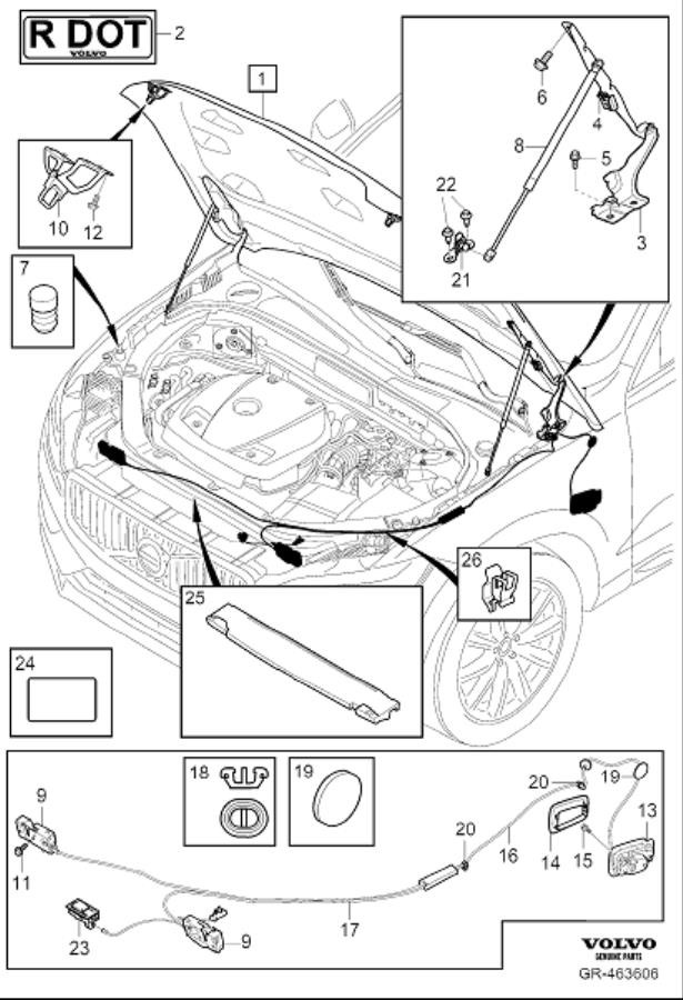 Diagram Engine bonnet with fittings, hood with assy. parts for your 2011 Volvo XC60   
