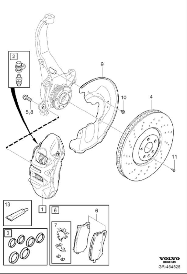 Diagram Front wheel brake for your 2015 Volvo XC60   