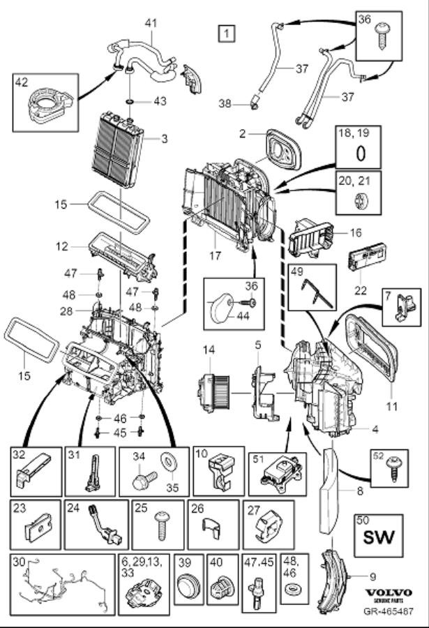 Diagram Climate unit assembly for your 2022 Volvo V90 Cross Country   