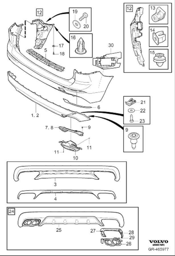 Diagram Bumper, rear, body parts for your 2009 Volvo S60   