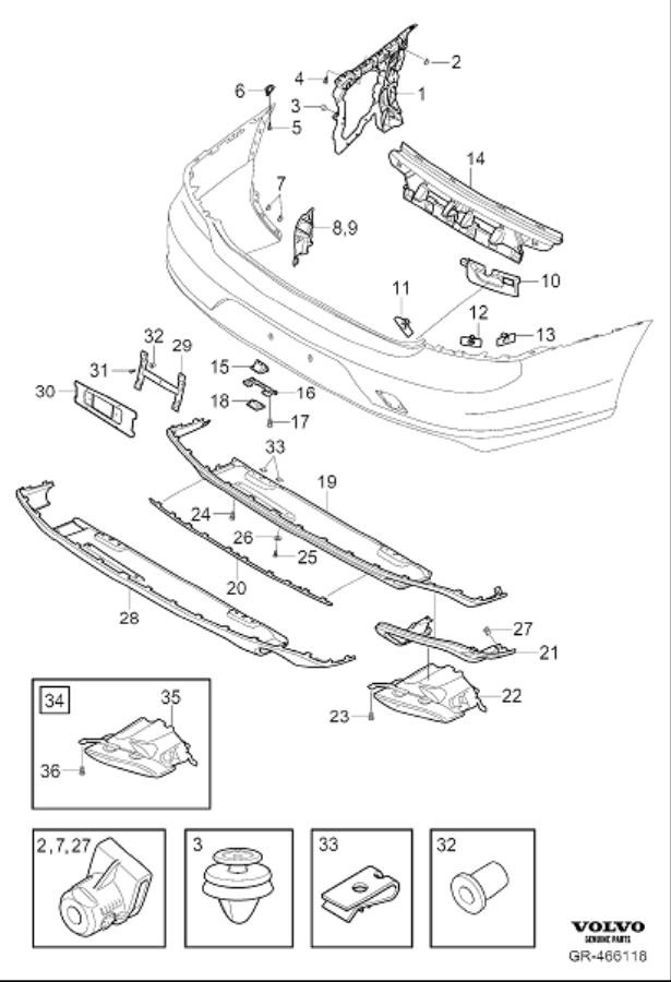 Diagram Bumper, rear, body parts for your Volvo S90  