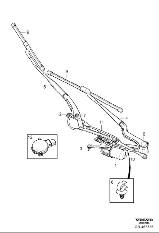 Diagram Windscreen wipers, windshield wipers for your 2012 Volvo XC60   