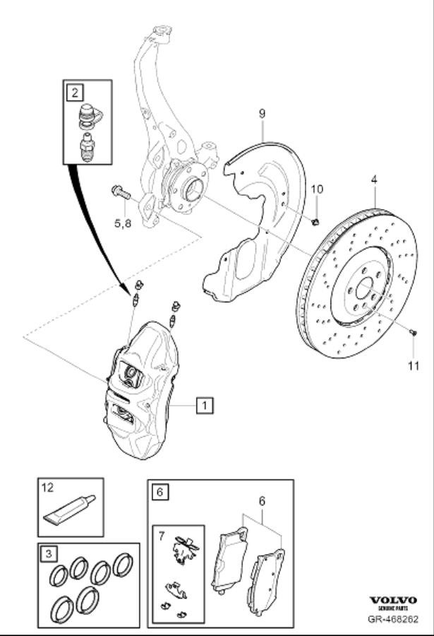 Diagram Front wheel brake for your 2011 Volvo XC60   