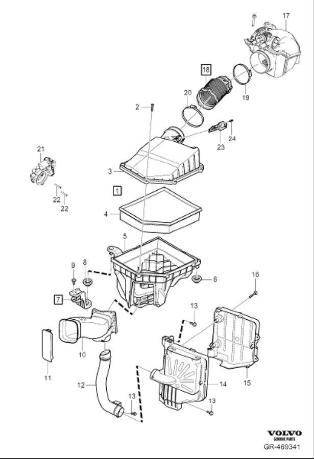 Diagram Air cleaner and throttle housing for your 2021 Volvo V90 Cross Country   
