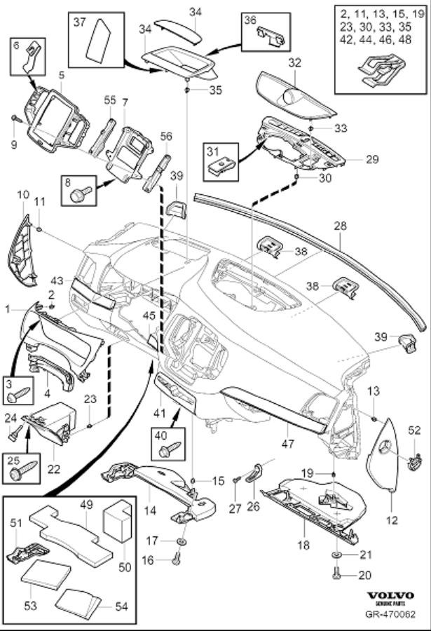 Diagram Dashboard body parts for your Volvo XC90  