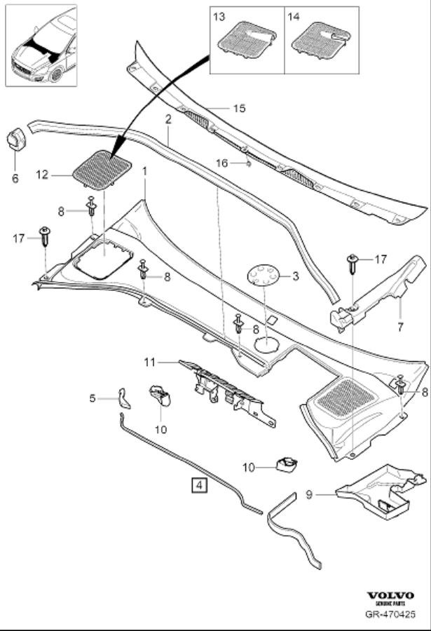 Diagram Windscreen drainage for your 2011 Volvo S60   