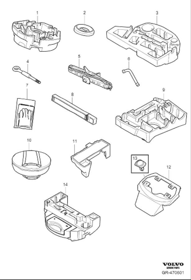 Diagram Tools and jack for your Volvo V70  