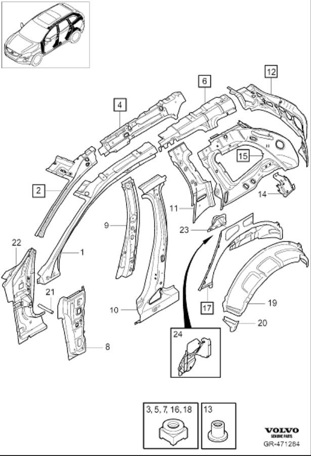 Diagram Body side inner for your 2014 Volvo XC60   
