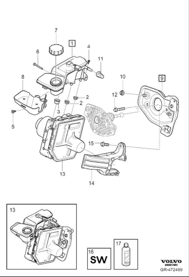 Diagram Master cylinder, power brake booster for your Volvo V60  