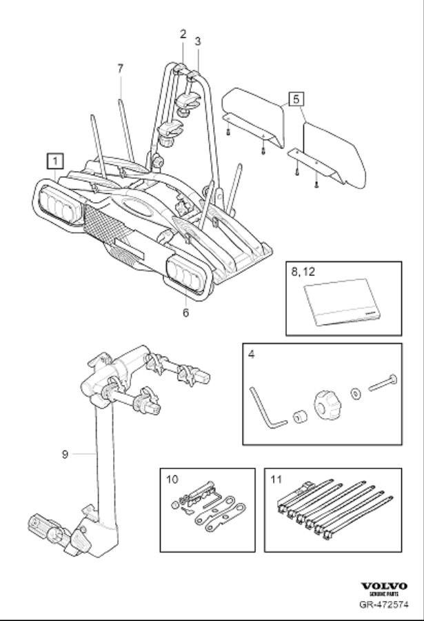 Diagram Bicycle holder tow bar mounted, 2 bicycles for your Volvo