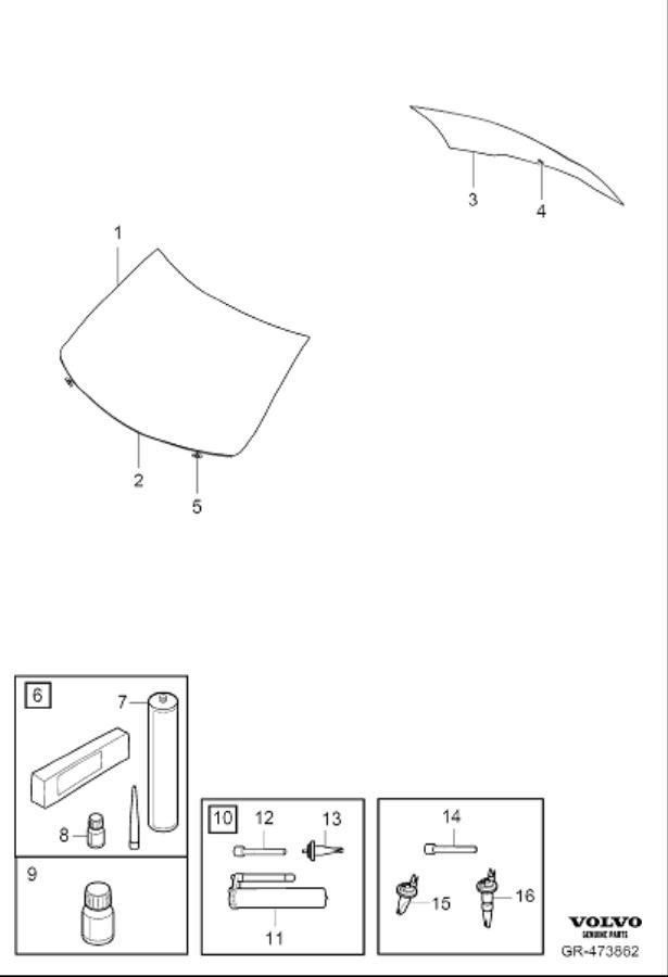 Diagram Glass and sealing moulding for windscreen and rear window for your 2009 Volvo XC60   