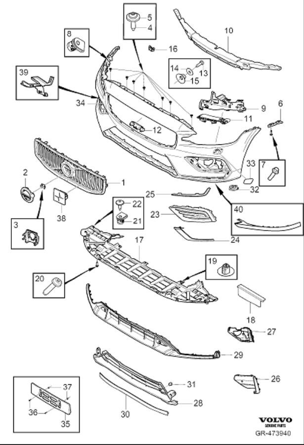 Diagram Bumper, front, body parts for your 2022 Volvo V90 Cross Country   