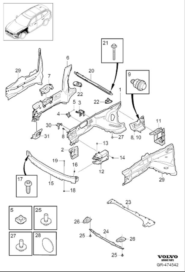 Diagram Member system front for your Volvo V60  