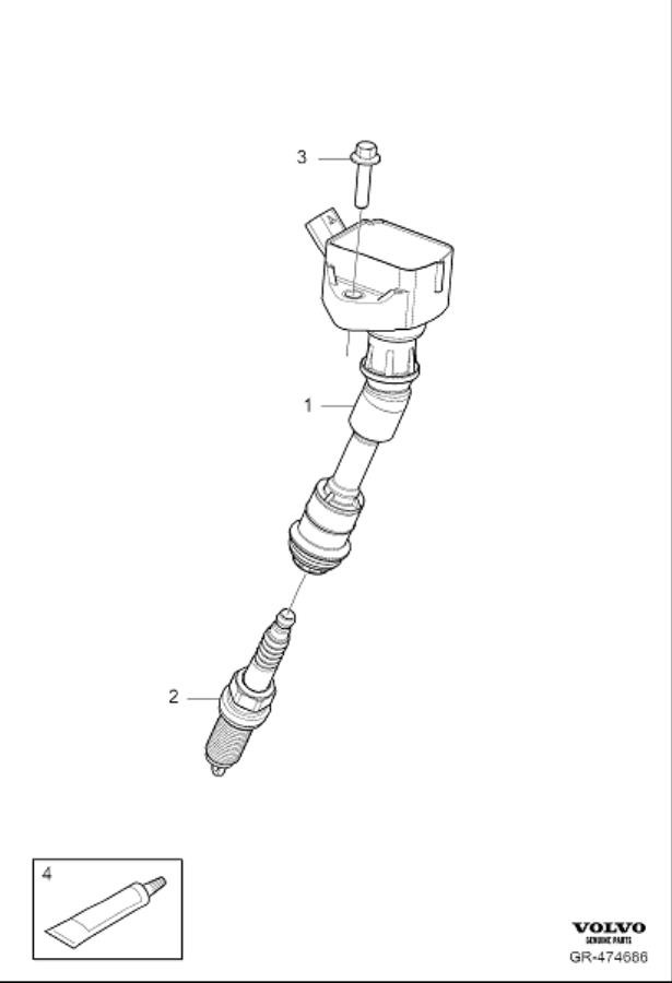 Diagram Ignition coil, spark plug, ignition cable for your Volvo