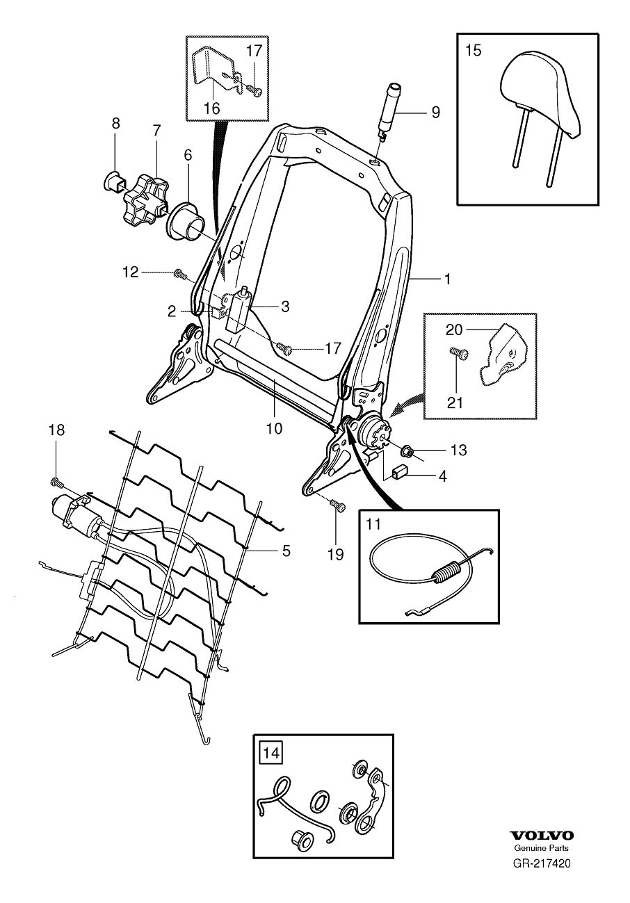 Diagram Backrest, electrically operated, BACKREST FRAME for your Volvo S60  