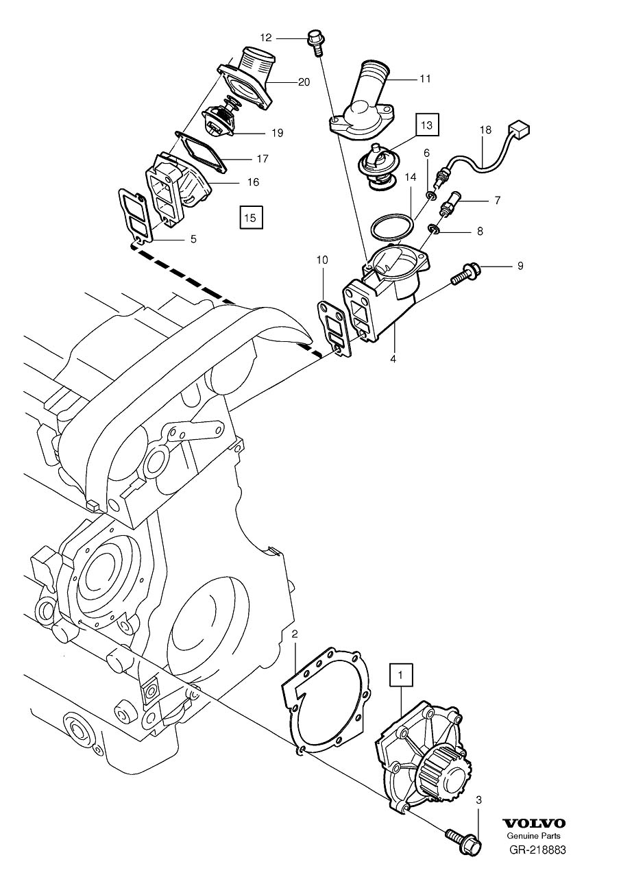Diagram Coolant pump and thermostat for your 2002 Volvo V70   