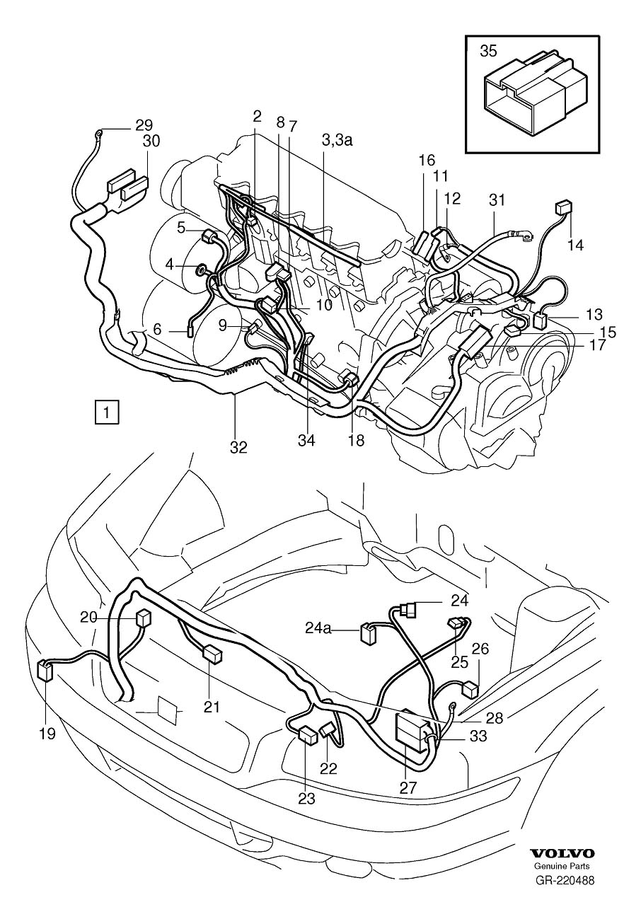 Diagram Cable harness, Cable harness engine for your Volvo