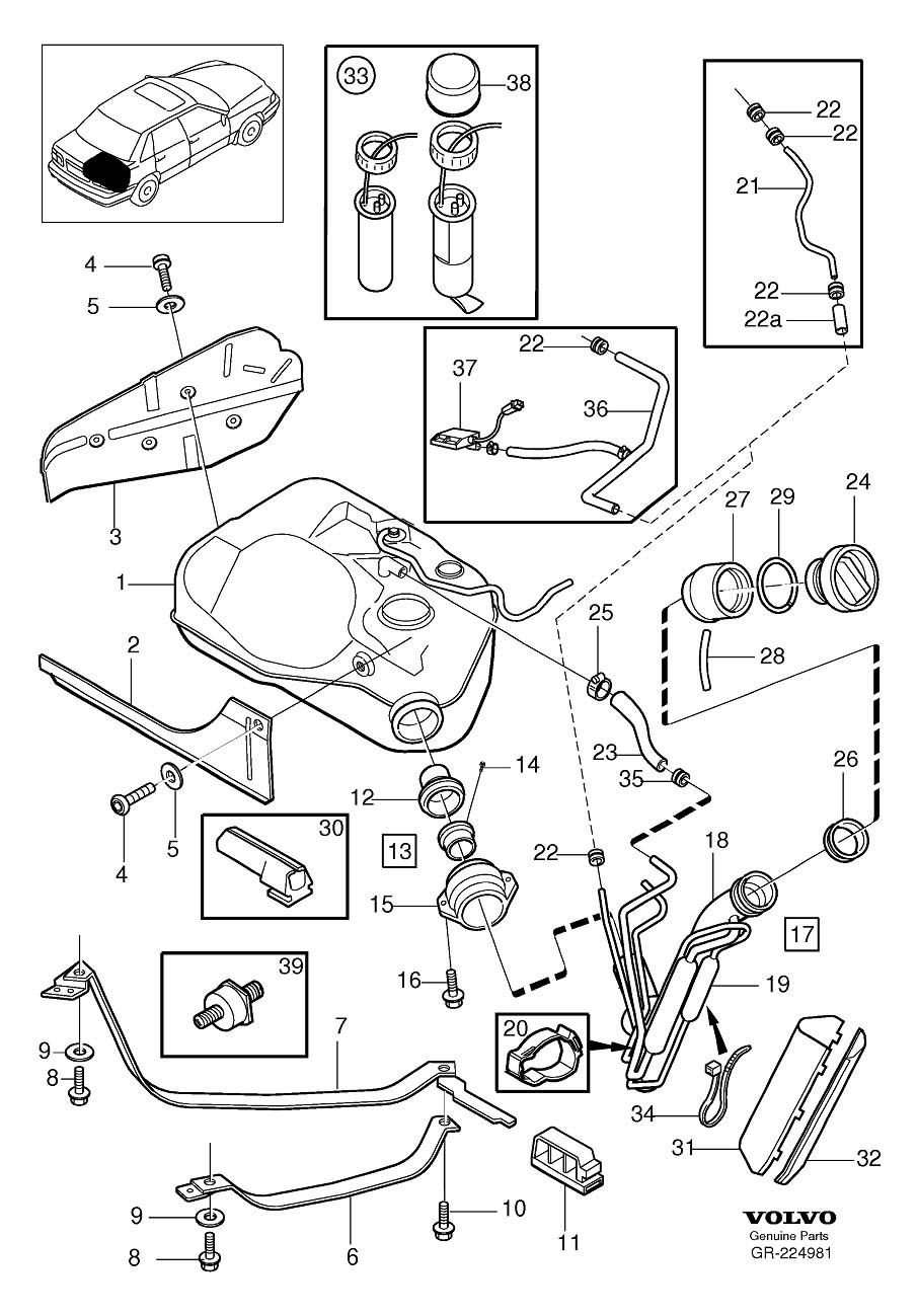 Diagram Fuel tank and connecting parts for your 1995 Volvo 850   