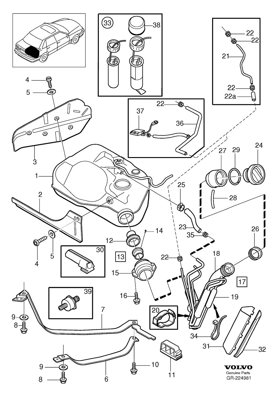 Diagram Fuel tank and connecting parts for your Volvo