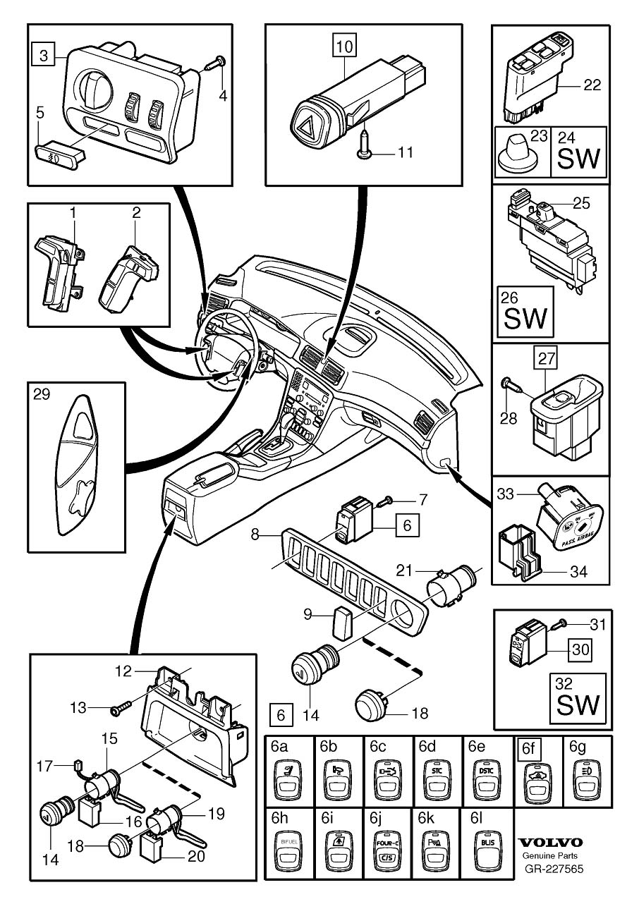 Diagram Switches for your 2000 Volvo S40   