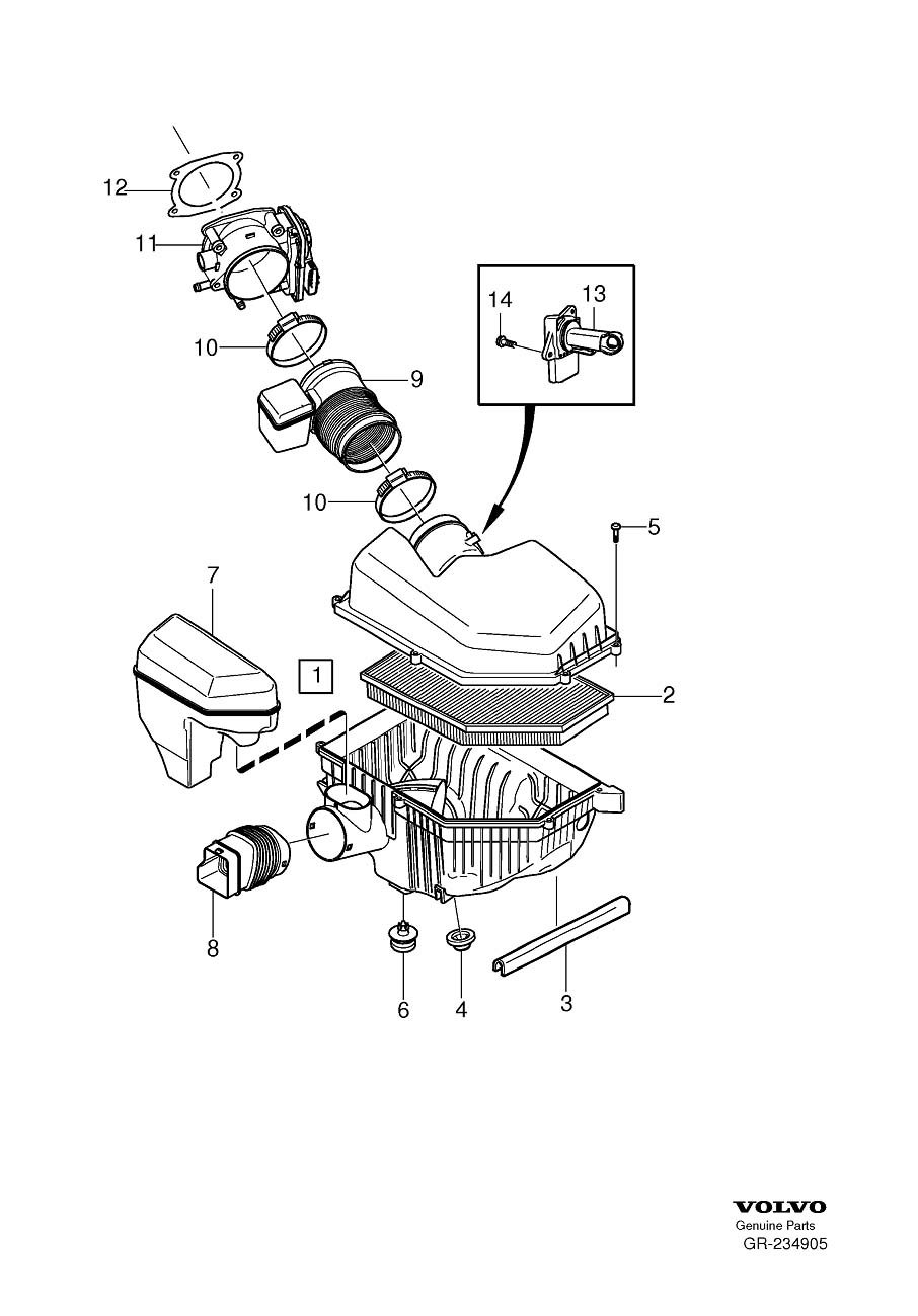 Diagram Air cleaner and throttle housing for your 1997 Volvo V90   