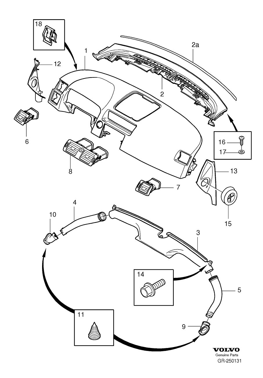 Diagram Dashboard air ducts for your Volvo S40  