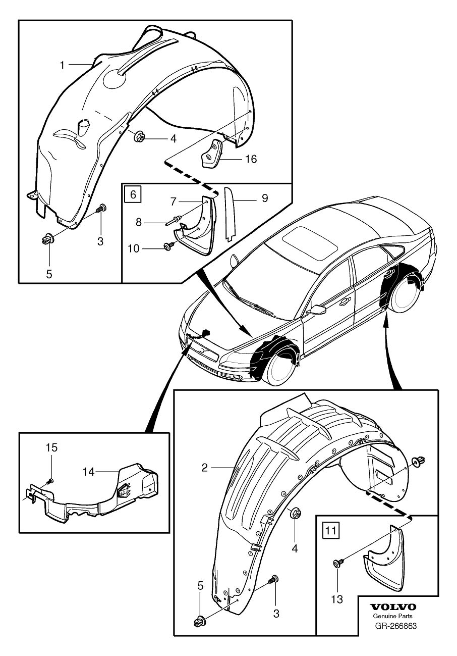 Diagram Mudflaps for your 2009 Volvo V50   