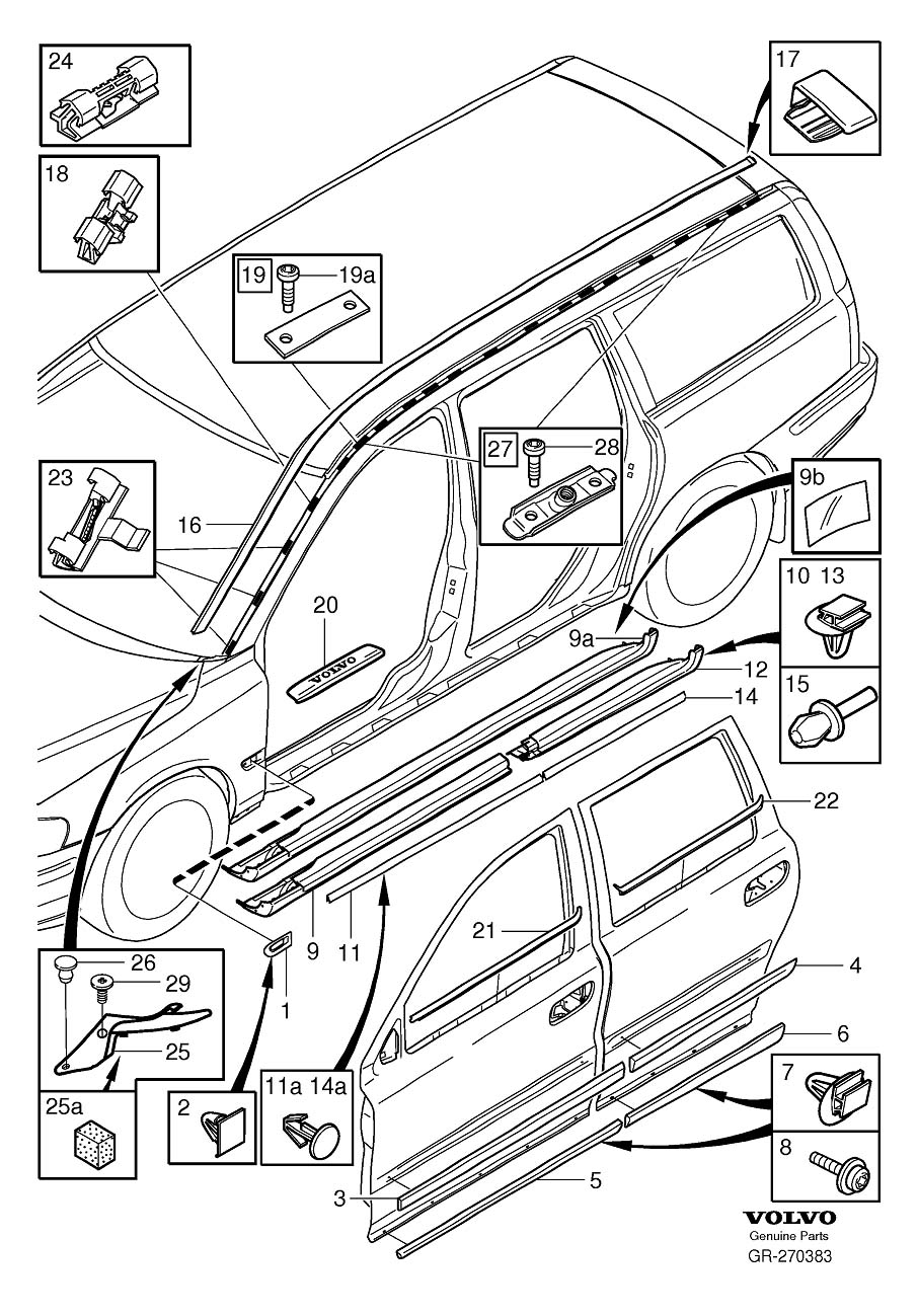 Diagram Trim mouldings for your 2001 Volvo V70   