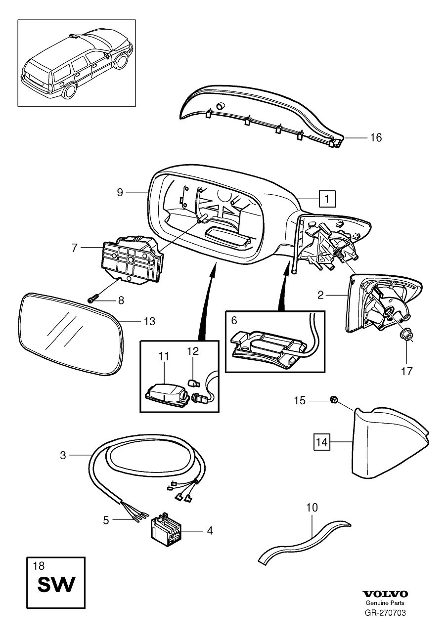 Diagram Door mirror, electrically retractable, door mirror, manually retractable for your 2014 Volvo XC90   