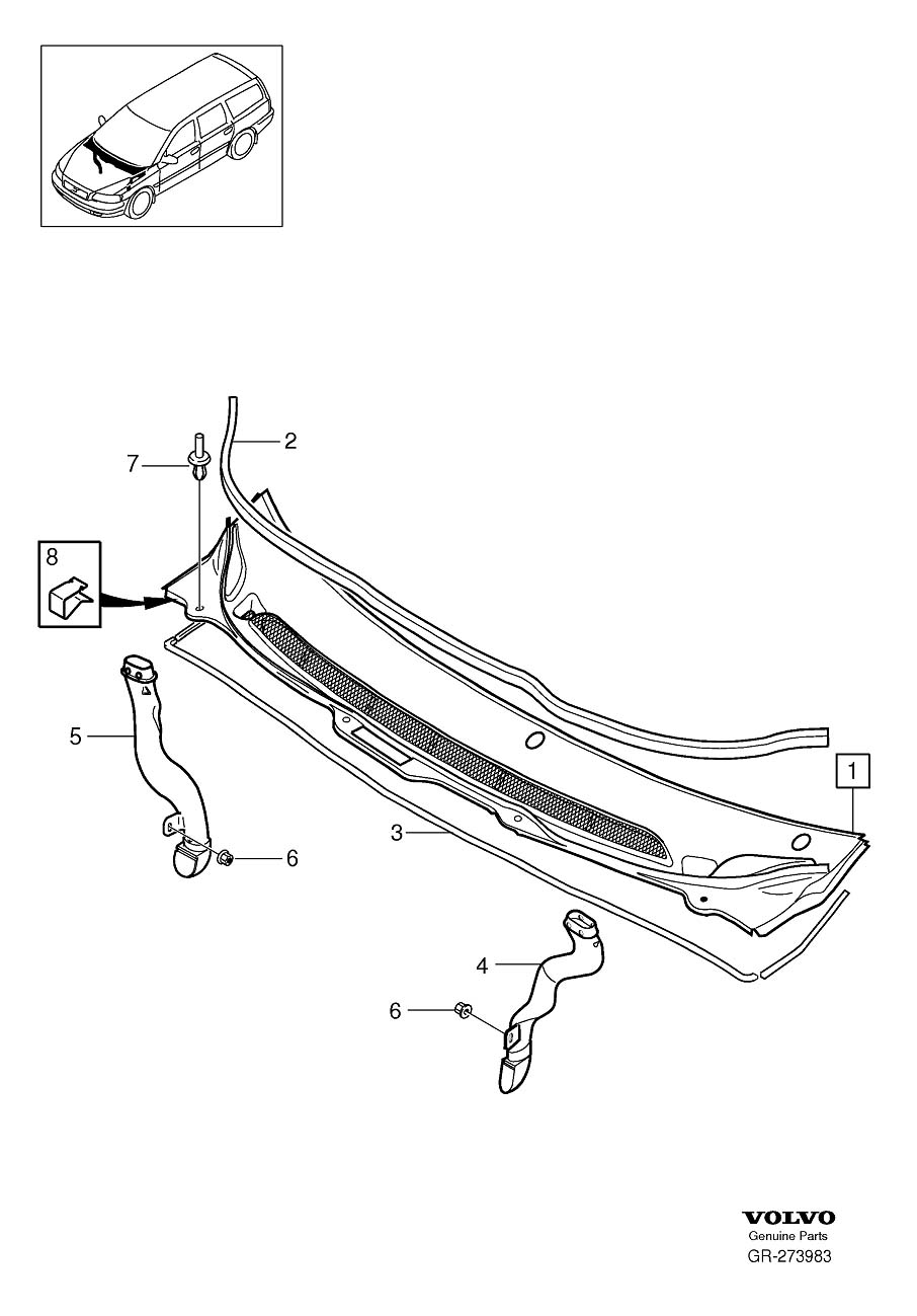 Diagram Windscreen drainage for your 2003 Volvo S40   