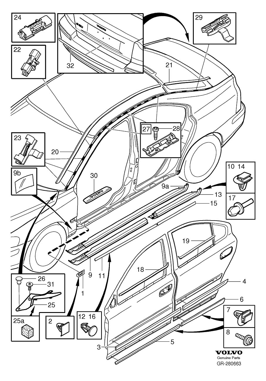 Diagram Trim mouldings for your 2001 Volvo S60   