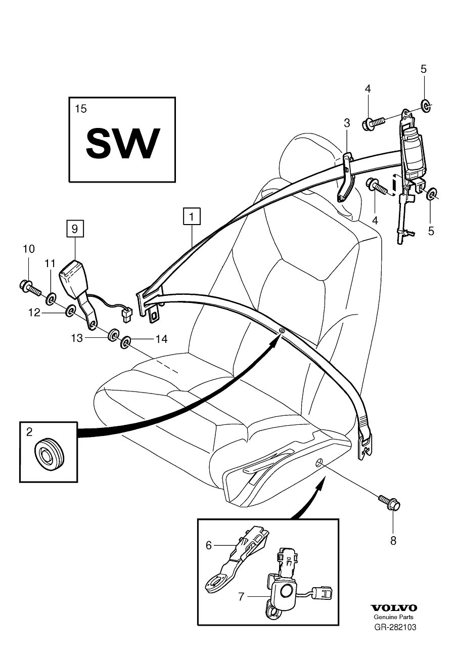 Diagram Front seat belt for your 2005 Volvo V70   