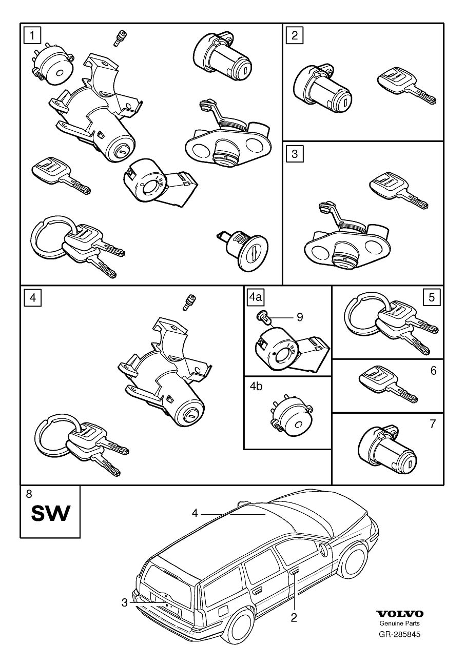 Diagram Lock kits for your 2002 Volvo V70   