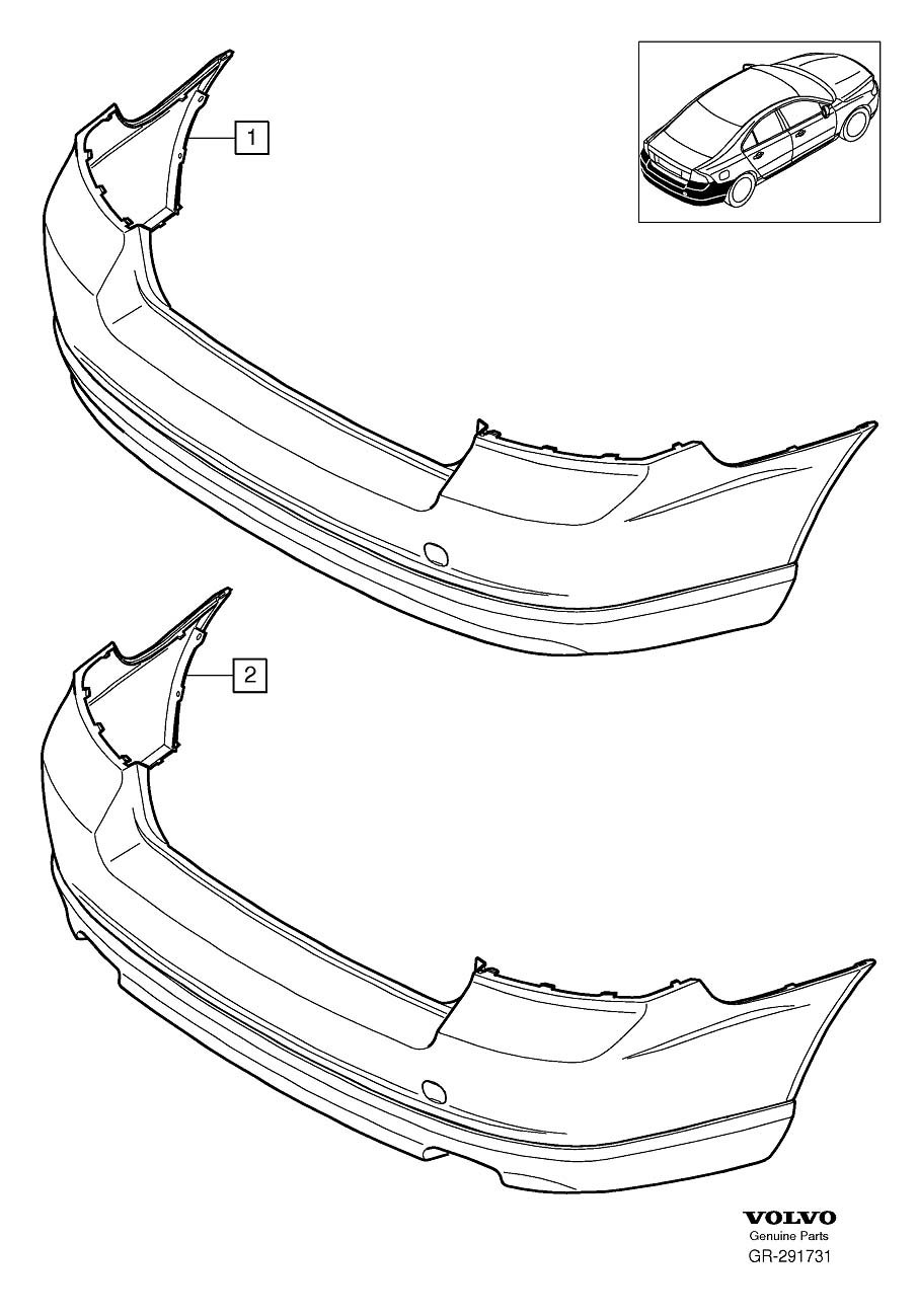 Diagram Bumper, rear, colour coordinated for your 2010 Volvo S80  3.0l 6 cylinder Turbo 