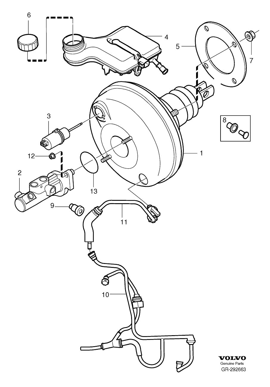 Diagram Master cylinder, power brake booster for your Volvo S40  