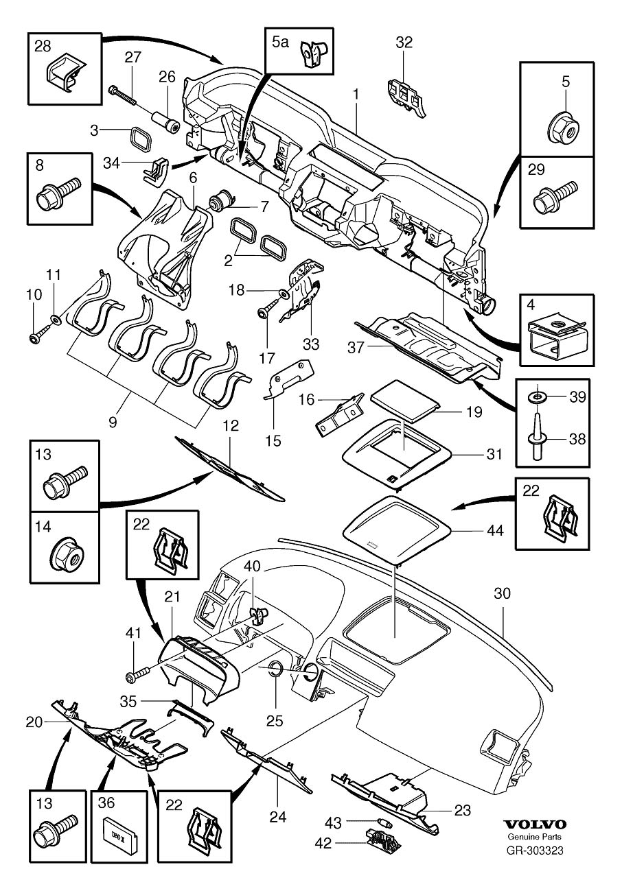 Diagram Dashboard body parts for your 2010 Volvo S40   