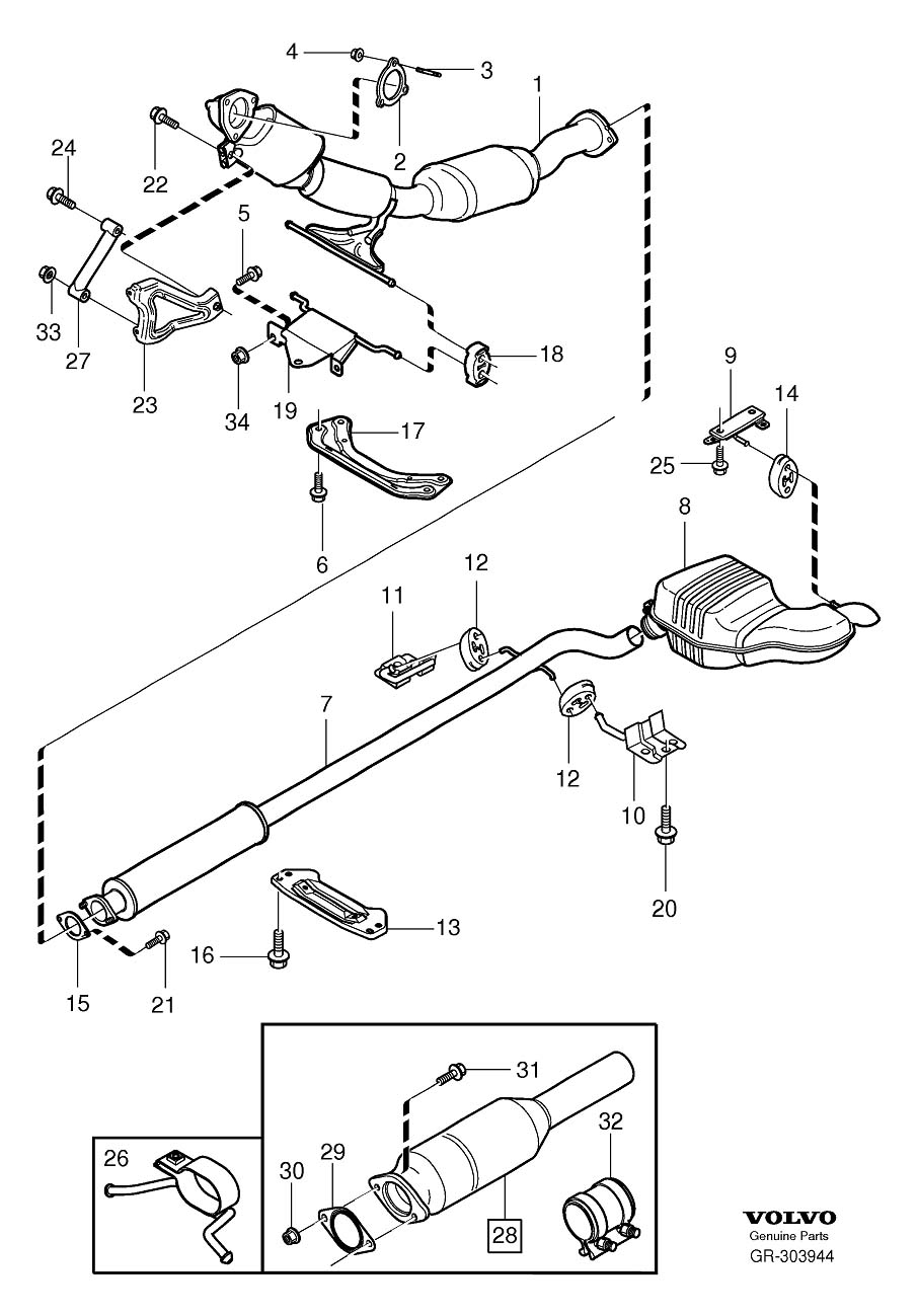 Diagram Exhaust system for your 1999 Volvo V70   