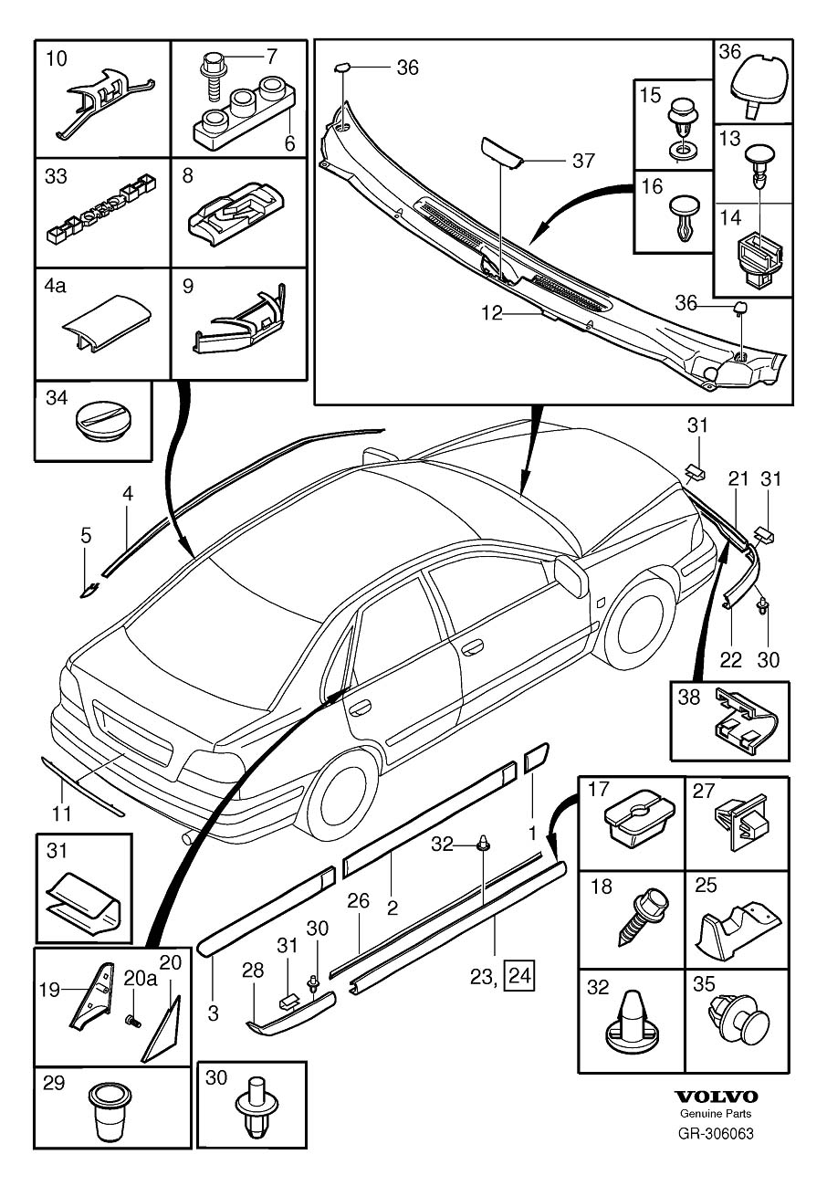 Diagram Trim mouldings for your 2003 Volvo S40   