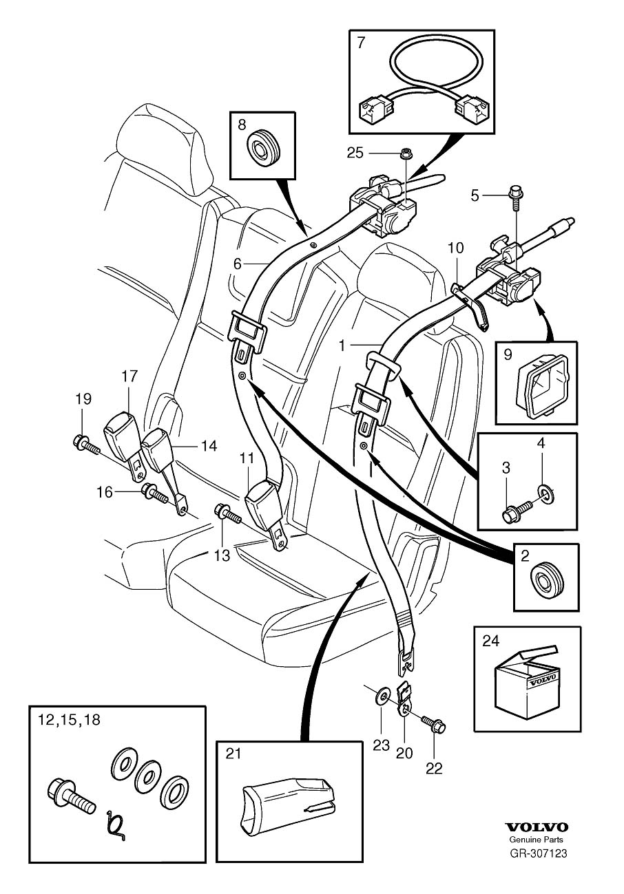 Diagram Rear seat belt for your 2008 Volvo V70   