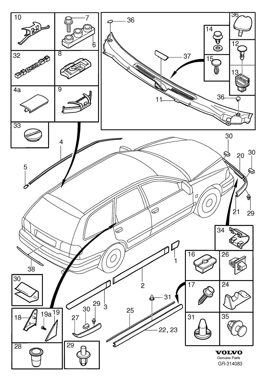 Diagram Trim mouldings for your Volvo V40  