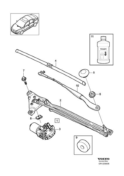 Diagram Windshield wipers, windscreen wipers for your 1996 Volvo