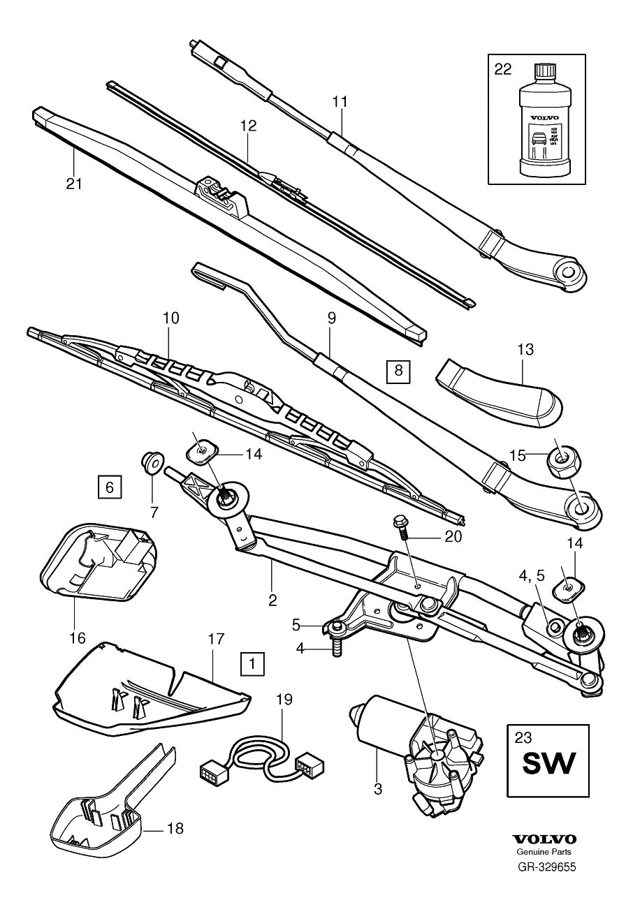 Diagram Windscreen wipers, windshield wipers for your 1996 Volvo