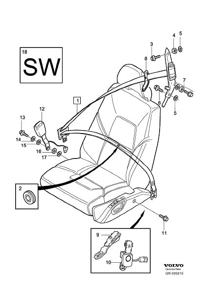 Diagram Front seat belt for your 2022 Volvo XC60   