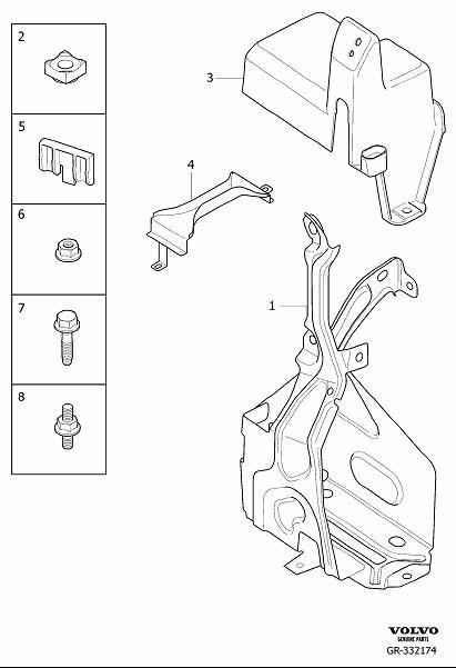 Diagram Support battery box and assembly fittings for your Volvo S40  