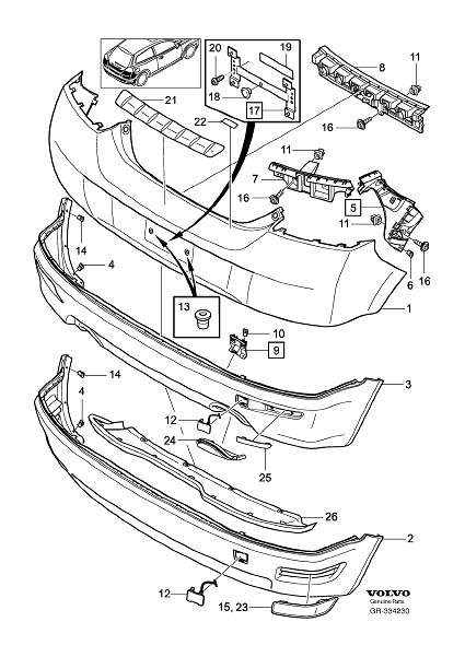Diagram Bumper, rear, body parts for your 2000 Volvo V70   