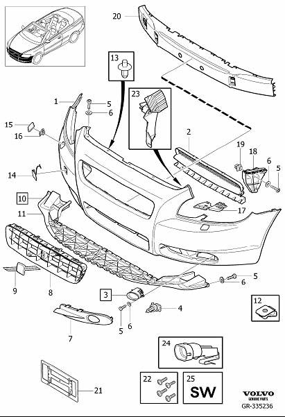 Diagram Bumper, front, body parts for your Volvo C70  
