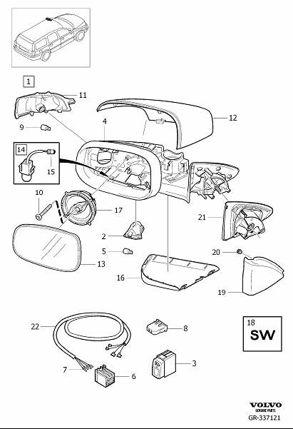 Diagram Door mirrors, rearview mirrors for your 2000 Volvo S40   